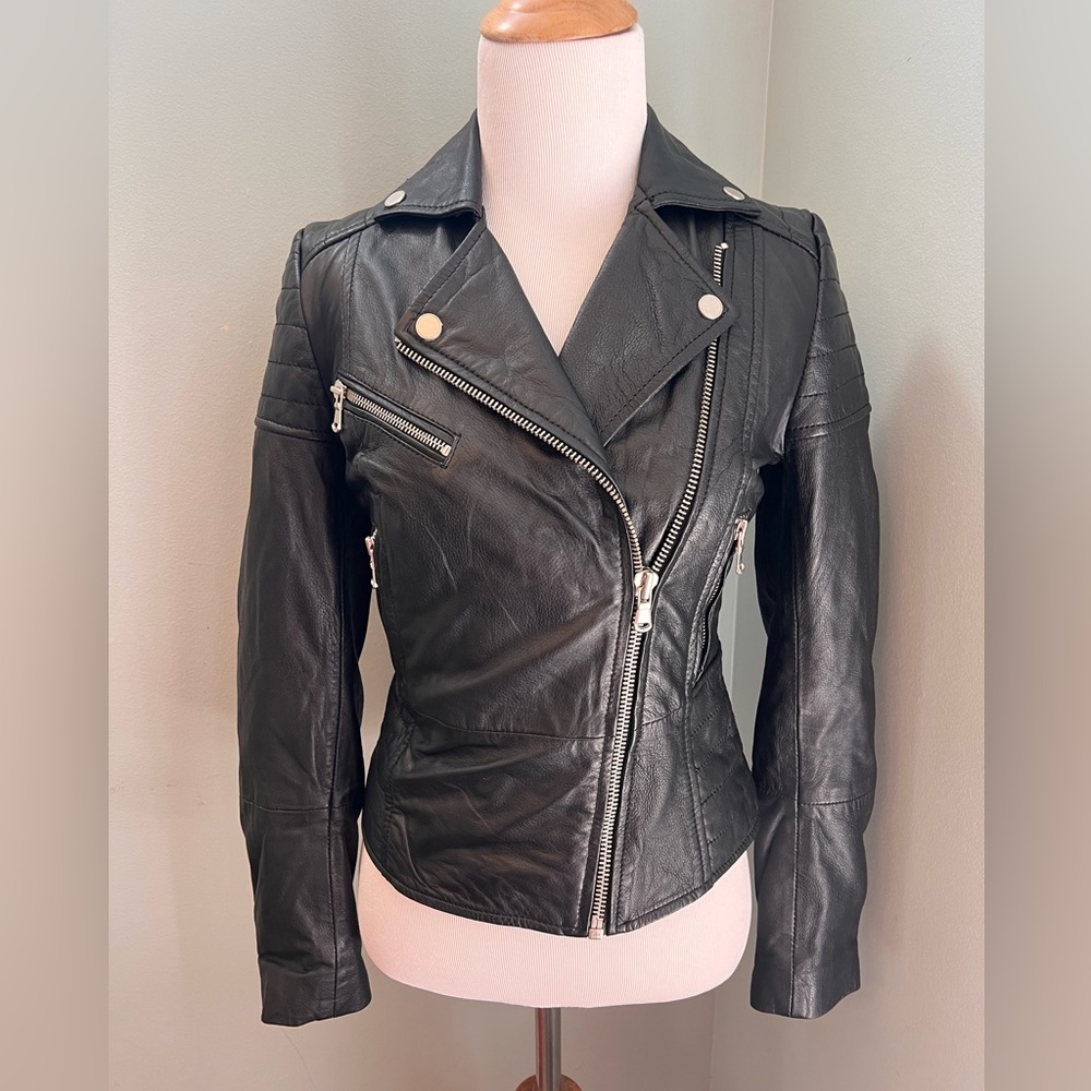 Barneys Original Women's 100% Leather Motorcycle Biker Jacket Moto size 6